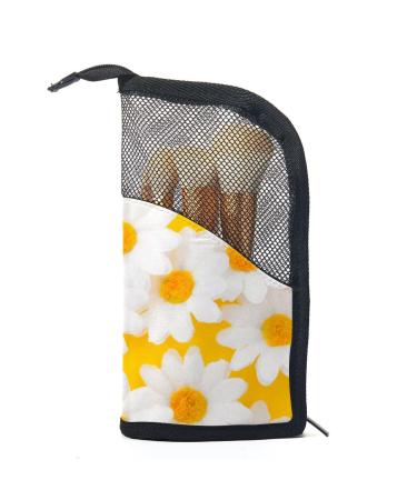 Close Up Daisy Flowers Yellow Background Travel Makeup Brush Holder Stand-Up Makeup Brush Organzier Bag Makeup Brush Case Makeup Cup for Women Included 12PCS Brushes