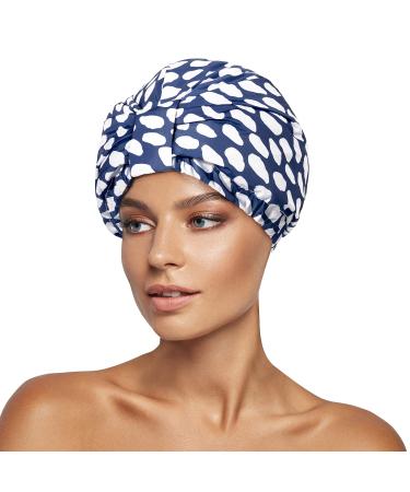 INNELO Luxury Shower Cap, Reusable Upgrade Waterproof Shower Caps for Women, Adjustable Large Shower Cap Hair Cap with Satin Lined, for All Hair Styles Blue