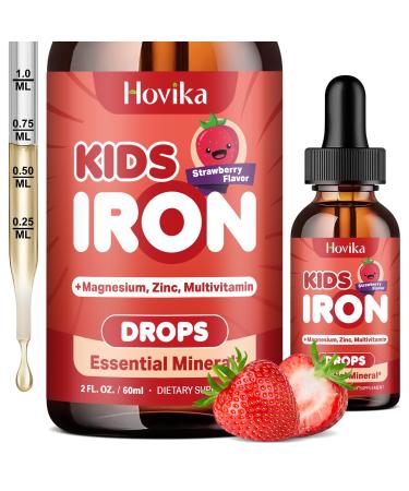 Liquid Iron Supplement for Kids & Women Men - with Magnesium, Zinc & Kids Multivitamin Iron Drops - Immune Support, Blood Builder & Energy Support for Iron Deficiency, Anemia, Vegan 2 Fl Oz Strawberry 2 Fl Oz (Pack of 1)