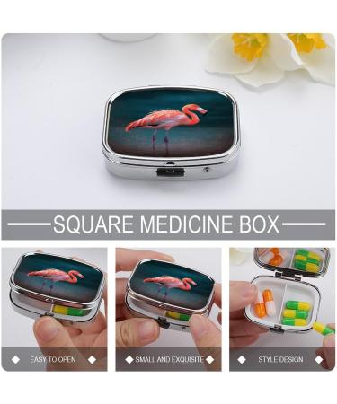 Vivid Flamingo Pill Box 2 Compartment Decorative Metal Pill Organizer for Pocket & Purse | Shop Now - Buy Online on GoSupps.com