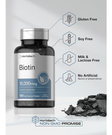 Biotin 10000mcg Fast Dissolve Tablets | 180 Count | Beauty Supplement | Vegetarian & Non-GMO | Gluten Free - Buy Online on GoSupps.com