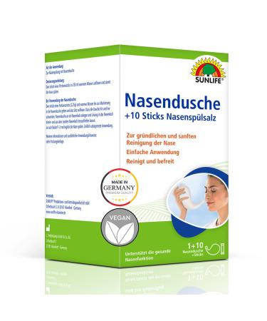 Sunlife nasal shower incl. 1 x 10 sticks nose rinsing salt - salt nasal hill for cleaning the nose - nasal dash for precaution in colds & allergy - nasal rinsing set for adults & children 1er bundle