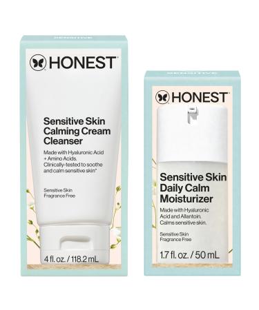 Honest Beauty Sensitive Skin Bundle | Daily Calm Lightweight Moisturizer + Foaming Cream Cleanser | Hydrates + Calms Skin | Hypoallergenic Fragrance Free Vegan | 1.7 fl oz 4 fl oz