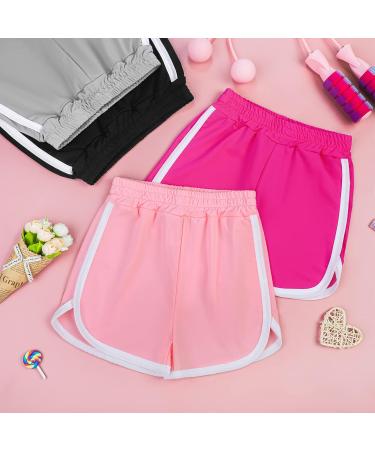 Resinta Girls Running Shorts 4 Pack | Quick Dry Polyester Active Shorts for Kids 10-12 Years | Workout Dolphin Shorts in Black, Light Gray, Pink, Hot Pink - Buy Online on GoSupps.com