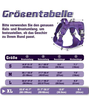 Rabbitgoo XL Dog Harness for Large Dogs - Adjustable Durable & Tactical with Handles - Perfect for Hiking - Purple - Buy Online on GoSupps.com