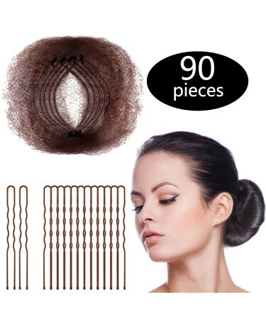 Zonon Hair Nets Invisible Elastic Edge Mesh and U Shaped Pins Set 50 Pieces 50 cm Individual Package Invisible Hair Nets 40 Pieces U Shaped Pins for Ballet Bun Sleeping Women and Wig (Brown)