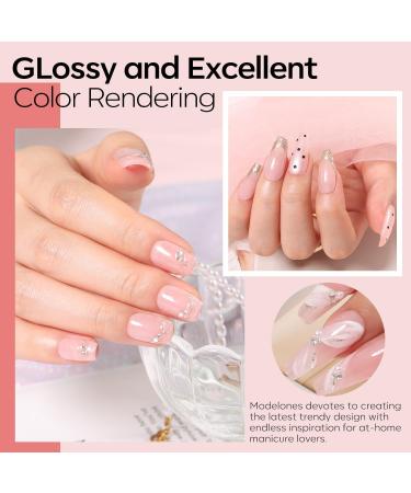 Modelones Gel Nail Polish Set 2 PCS 15 ML Sheer Jelly Nude Pink Translucent Glitter Gel Polish Set for Nail Art DIY Shimmer French Manicure at Home for Women Girls - Buy Online on GoSupps.com