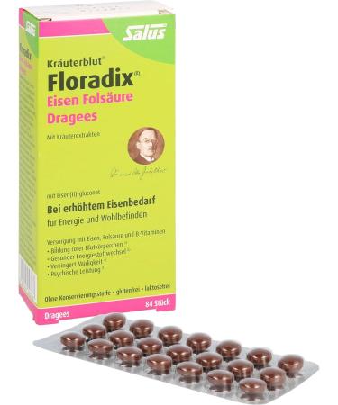Floradix Iron & Folic Acid Dragees 84 pcs - Boost Energy & Support Health | International Shipping Available - Buy Online on GoSupps.com