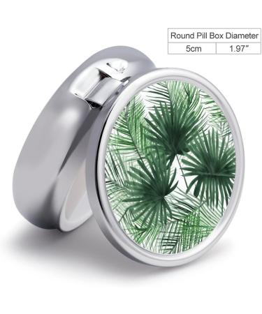 Buy Round Pill Box with Palm Leaf Print | 3 Compartment Portable Medicine Organizer | Decorative Metal Pill Case - Style-7 - International Shipping - Buy Online on GoSupps.com