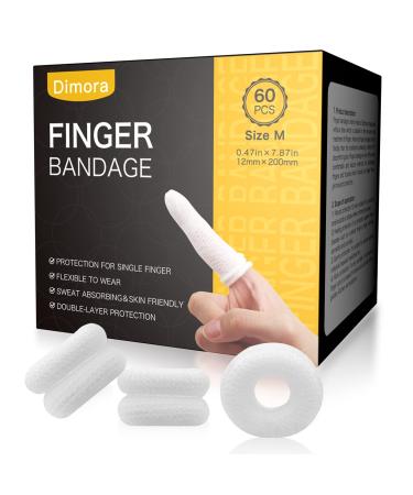 Dimora 60Pcs Finger Bandage Cotton-Made Elastic Bandages Breathable Finger Cots for Wounds, Ideal Finger Glove for Scald Protection, Cargo handling, Gardening Work, Sports and Fitness White-60 Counts