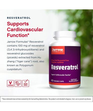 Jarrow Formulas Resveratrol 100 mg â€“ 60 Veggie Caps for Antioxidant Support - Buy Online on GoSupps.com
