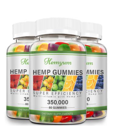 (3-Pack) Premium Hemp Gummies Extra Strength - High Potency Fruity Gummy with Hemp Oil - Organic Edibles Gummy - Non-GMO, Vegan, Low Sugar, Made in USA