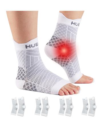 4 Pairs Plantar Fasciitis Socks Neuropathy Neuro Socks Compression Socks for Women Men Ankle Support Brace for Weak Sprained Ankle Pain Relief Breathable Anti-Slip Foot Support Brace (S White) White S