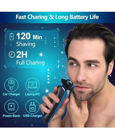 2024 Electric Shavers for Men - Waterproof Cordless Rechargeable 3D Rotary Razors | Best Gifts for Husband Dad & Boyfriend - Bright Blue - Buy Online on GoSupps.com