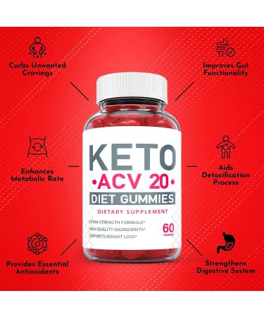 Keto ACV 20 Gummies with Apple Cider Vinegar - Vegan Non GMO Ketosis Supplement (1 Pack) - Buy Online on GoSupps.com