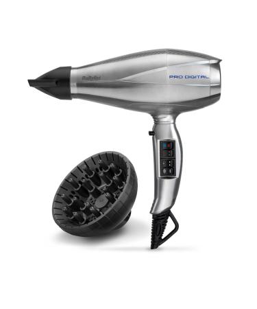 BaByliss Pro Digital 2200 Watt Professional Hair Dryer with Ionic Technology and Ceramic Coating Made in Italy 6000E Silver