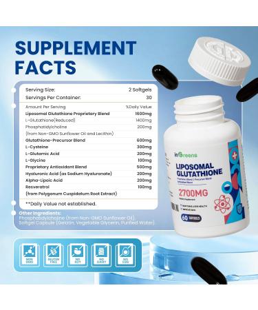 2700 MG Liposomal Glutathione Supplement - Max Absorption Antioxidant L Glutathione with Hyaluronic Acid & Resveratrol Anti-Aging - 120 Softgels (2 Packs - Buy Online on GoSupps.com