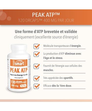 Peak ATP (Adenosine Triphosphate) - Helps Reduce Fatigue and Increase Strength - Energy Boost - A Patented and Clinically Validated Form of ATP - Vegan - Gluten Free - Supersmart - Buy Online on GoSupps.com