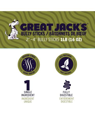 Great Jack s Beef Bully Stick 2"- 4" Dog Treats 1lb - Buy Online on GoSupps.com