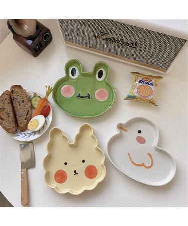 Porcelain Plate Bowls and Saucers Cartoon Dinner Plate Tableware Frog Rabbit Duck Craft Ceramic Plate Cake Dessert Household Kitchen Dinnerware Green-Frog (Color : Butter Bunny) - Buy Online on GoSupps.com