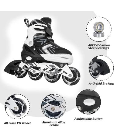 Nattork Kids Inline Skates with Light Up Wheels | Adjustable Outdoor Roller Skates for Boys and Girls | Safe & Durable Blades | Purple Pink Black Blue Black | Large-Youth (5-8 US) - Buy Online on GoSupps.com