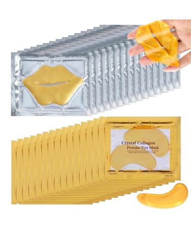 30 Pairs Lip Mask & Under Eye Mask 24K Gold Gel Crystal Collagen Lip & Eye Patches Effectively Moisturizing Nourishes Lip & Eye Skin for Reducing Fine Lines & Dark Circle
