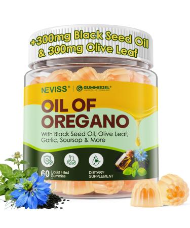Oregano Oil with Black Seed Oil Filled Gummies 12 IN 1 Oil Of Oregano Supplement for Immune & Digestive w/ High Carvacrol & Thymoquinone Olive Leaf Aceite de Or gano C psulas Replacement 60 Counts
