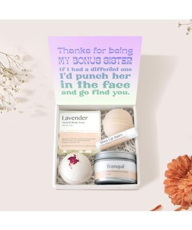 Dear Ava Spa Gifts for Women - Organic Self Care Luxury Anti Stress Relaxing Bath and Body Kit Set Basket Box for Her with Heartfelt Card - Funny Gift for Bonus Sister
