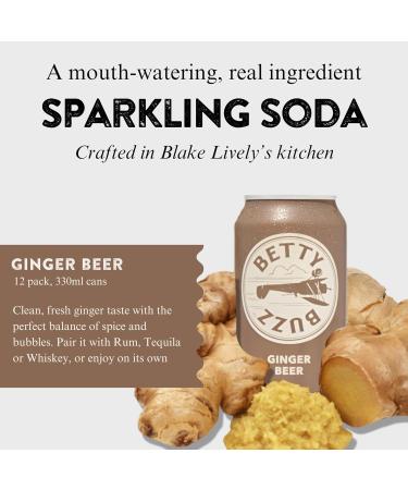 Blake Lively's Betty Buzz Sparkling Ginger Beer - Natural Flavours, Clean Ingredients - 12 x 330ml Cans - Buy Online on GoSupps.com