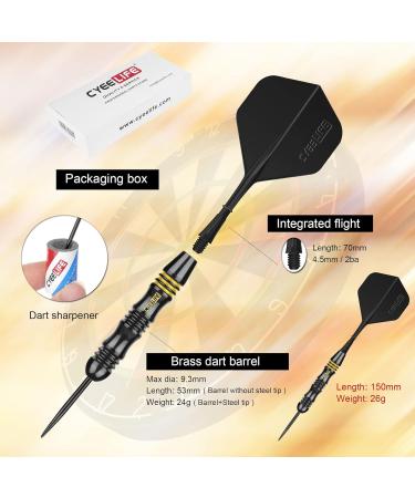 CyeeLife Steel Tip Darts 24g Set with Carry Case, Sharpener & Integrated Flights | Professional Brass Style A-Black - Buy Online on GoSupps.com