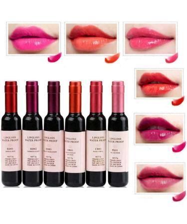 6 Colors/Set Wine Lipstick Matte Long Lasting Waterproof Lip Tint Set Lip Gloss Lip Stain,Wine Liquid Lipstick, Lady Long Lasting Make Up Gloss Matte Lip Tint Wine Bottle Cover (6 Colors)