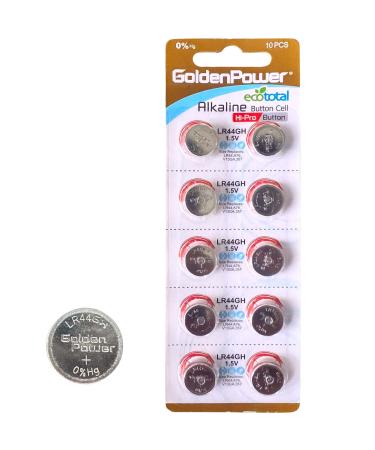 GoldenPower LR44GH Alkaline Button Cell 1.5V Battery Hi-Pro Strongest Leak-Proof Performance 10 Count (Pack of 1)