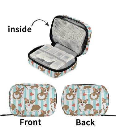 Shop Naanle Stripe Heart Corgi Dog Pill Box - 7 Day Travel Organizer Portable & Compact Vitamin Holder - Buy Online on GoSupps.com