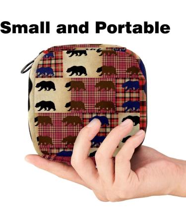 Portable Bear Scottish Pattern Menstrual Pad & Cup Storage Bag for Teens & Women - Zipper Pocket - Buy Online on GoSupps.com