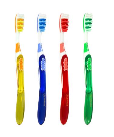 Shield Care Toothbrush Dual Pro with Multi-Level Filaments  Anti-Slip Grip (Expert Care - Soft Bristles) Adult - Yellow  Red  Blue  Green - 4 Count (Pack of 1) Soft (Pack of 4)