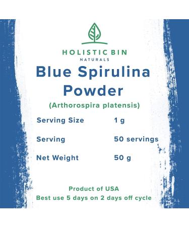 Organic Blue Spirulina Powder by Holistic Bin - Vegan Protein Source for Smoothies & Baked Goods (50g) - Buy Online on GoSupps.com