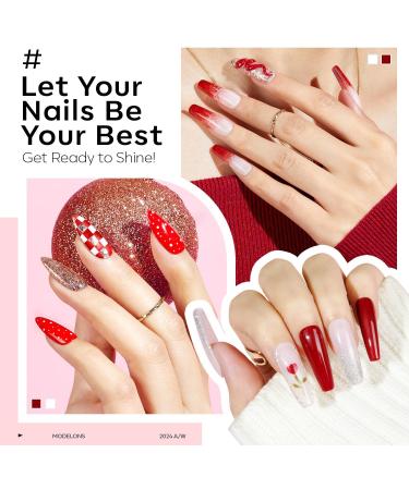 Modelones Gel Nail Polish 6 Colors White Glitter Winter Gel Nail Kit Sparkle Candy Cane Burgundy Dark Rose Champagne Silver Soak Off U V Gel Nail Art Manicure DIY Valentine s Day Gifts for Women Glitter Silver - Buy Online on GoSupps.com
