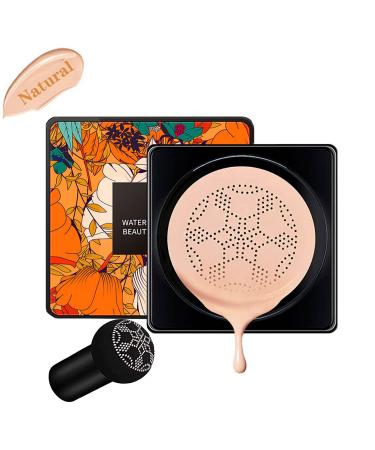 Mushroom Head Air Cushion CC Cream Cushion Foundation BB Cream Moisturizing Concealer Flawless Face Foundation Makeup Base Long Lasting with Mushroom Makeup Sponge - Natural