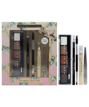 Paris Hilton Brow Collection Set - Make Up Kit Includes Eyebrow Palette Eyebrow Pencil and Highlighter Spoolie and Tweezer - Long-Lasting - 5 pcs