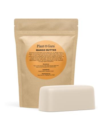 Plant Guru Raw Mango Butter 1 lb. Bar - 100% Pure Natural Unrefined - Great for Skin and Hair Growth. DIY Soap Making Body Butter Lotions and Creams.