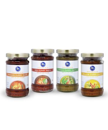 Curry Paste  Pack of 4 - Thai Curry Paste|1 Green Curry Paste|1 Red Curry Paste|1 Yellow Curry Paste|1 Panang Curry Paste, All Natural, Gluten Free, Dairy Free, Nuts Free, No Preservatives