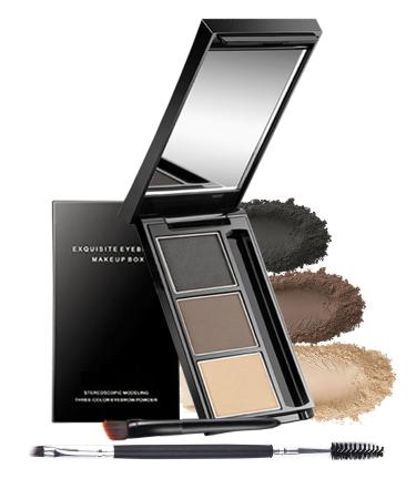 Eyebrow Powder Makeup Kit-3 Colors Eye Brow Tinted Powder Palette Long-Lasting Waterproof Grey Brown Series Brow Filler Fill & Sculpt Full Eyebrows for Women With Mirror Brow Brush-Set 03