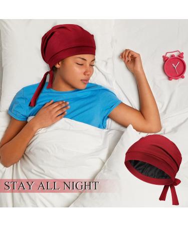 4-Piece Satin Lined Slouchy Beanie Sleep Cap Set for Natural Curly Hair | Elastic Tie Band | Women's Night Hair Cap in Black, Light Blue, Khaki, Wine Red - Buy Online on GoSupps.com