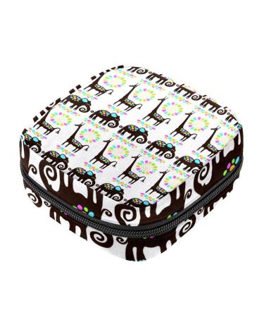 Menstrual Bag with Zipper for Women Girls (Giraffes and Elephants)