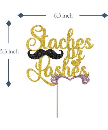Tenhaisi Staches or Lashes Cake Topper - Gender Reveal Party Decoration Supplies - Boy or Girl/He or She Baby Shower Cake Decor - Gold Glitter Cake Topper - Buy Online on GoSupps.com