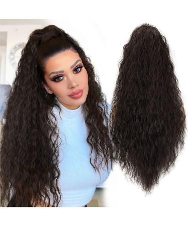 Allyreetress Long Curly Drawstring Ponytail Extension for Women Clip in Ponytail Hair pieces Synthetic Long Curly Wavy Clip in Pony tail Hair Extensions for Daily Party Use (26 Inch Dark Brown) 26 inches Dark Brown