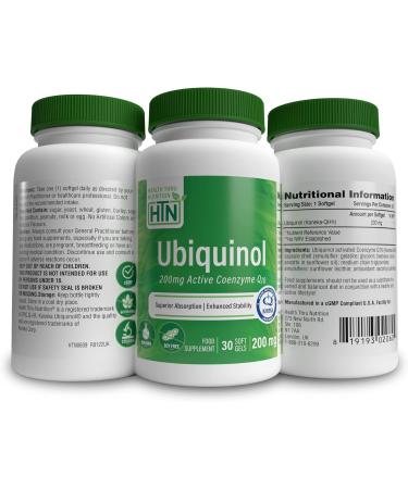 Ubiquinol 200mg as Kaneka QH Reduced CoQ-10 | Stabilized - 3rd Party Tested | Enhanced Bioavailability | Cardiovascular & Mitochondria Function Support | Non-GMO by Health Thru Nutrition (Pack of 30) 30 count (Pack of 1) - Buy Online on GoSupps.com