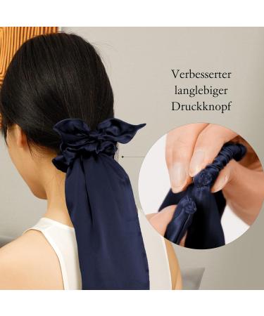 LilySilk 100% Silk Hat for Sleeping & Adjustable Silk Scrunchies - 2-in-1 Hair Ties for Long Hair - Dark Blue - Buy Online on GoSupps.com