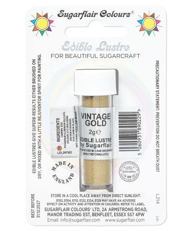 Sugarflair Vintage Gold Edible Lustre Dust (E171 Free) Add a Lustrous Shine to Cakes or Decorations. Brush On or Add Rejuvenator to Create Eye-Catching Edible Paint- 2g