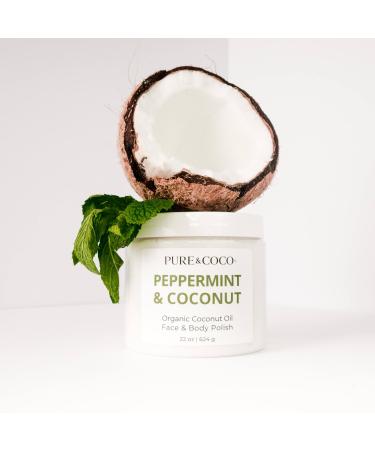 Peppermint & Coconut Organic Coconut Oil Face & Body Polish Moisturizing Oil Daily Face Scrub Exfoliating Hydrating Body Scrub for Dry Skin and Leg Exfoliator for A Natural Youthful Glow All Over